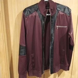 I.N.C. Men's Wine Red and Black Bomber Jacket
